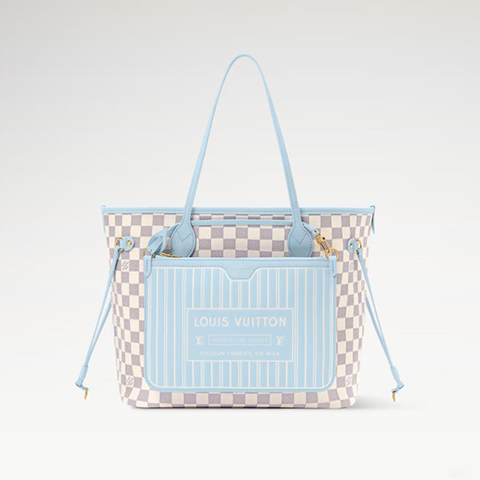 lv louis vuitton neverfull mm inside out damier azur tote bag #n40946